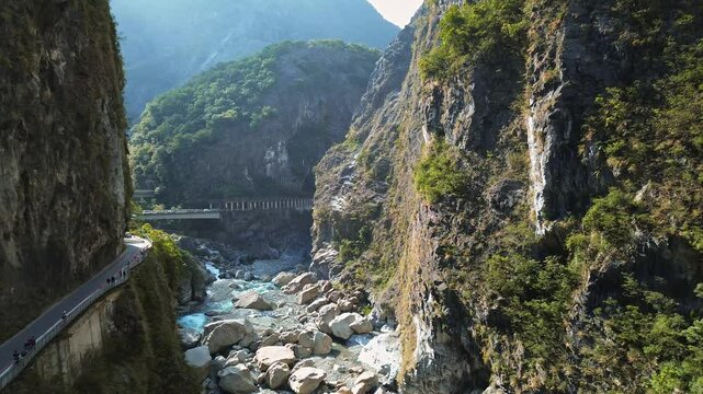 Aerial 4K footage of Taroko National Park in Hualien, Taiwan. It is the most beautiful national park in Taiwan.