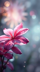 Fototapeta premium Pink Flower Dew Drops Macro Photography Soft Light