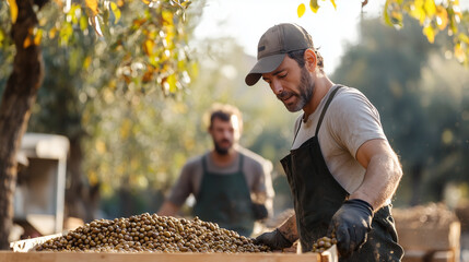 Harvesting Olives in Greece or Italy During Fall Season