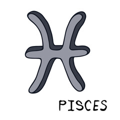 Hand drawn pisces zodiac sign Esoteric symbol doodle Astrology clipart Element for design