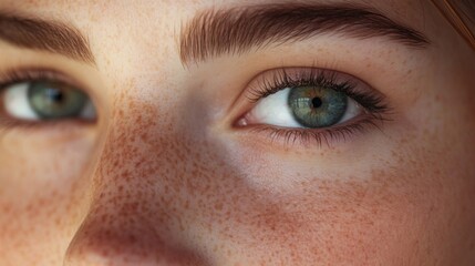 Obraz premium Close-up Portrait of a Young Woman with Freckles and Green Eyes