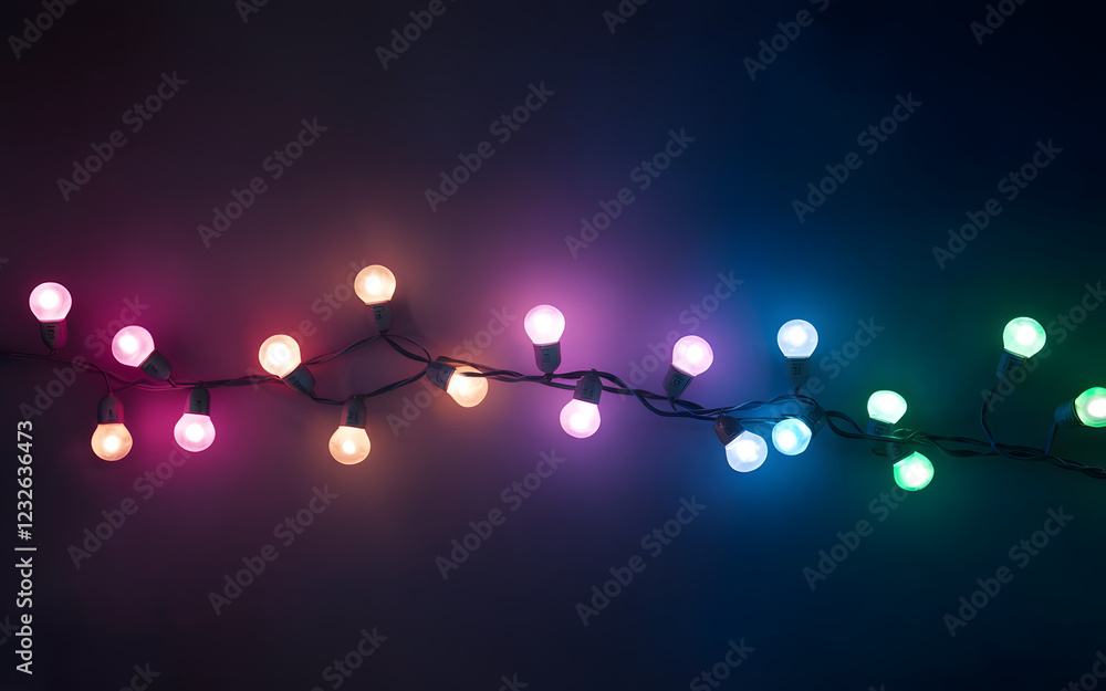 Poster colorful string lights: a string of vibrant multi-colored fairy lights illuminates the darkness, cas