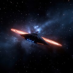 Obraz premium Futuristic Spaceship Flying Through Colorful Interstellar Nebula