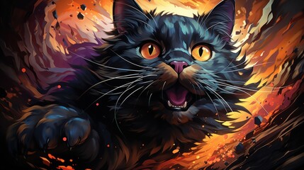 Cat emerging fiery vortex; game asset