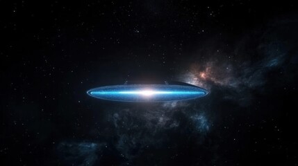 Obraz premium Futuristic UFO in Cosmic Space with Bright Light and Stars