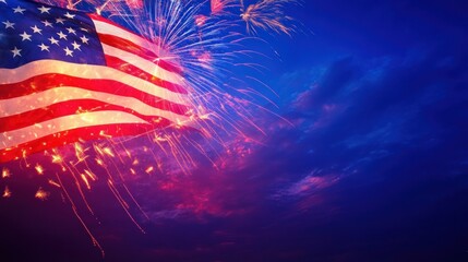Patriotic Fireworks Celebration: American Flag and Festive Explosions