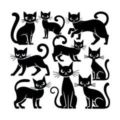 Obraz premium Set of black cat silhouettes.