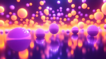 Glowing Spheres Abstract Background with Purple and Orange Neon Lights