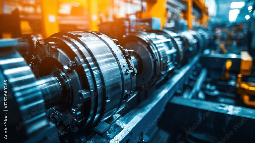 Poster a factory with machines running at full capacity, showcasing excess production capabilities and unus
