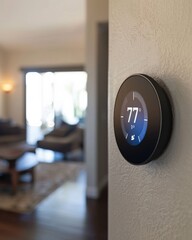Modern Smart Home Thermostat Mounted on Wall for Energy Efficiency and Climate Control
