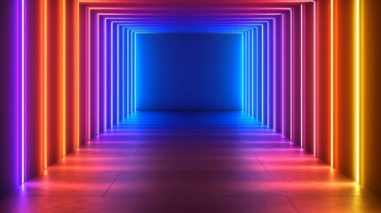 Vibrant Neon Tunnel with Glowing Lights Abstract Background