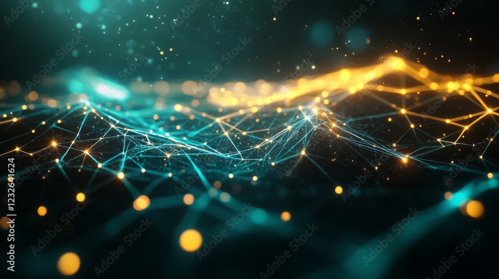 Aufkleber abstract digital network with glowing particles and lines