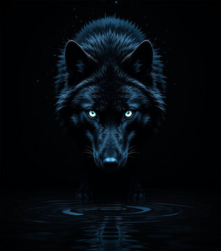 lobo negro con ojos blancos