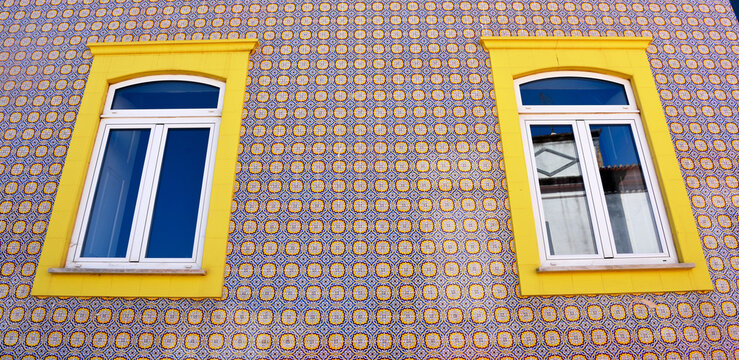 characteristic house with tiles (azulejos) in ferragudo algarve portugal