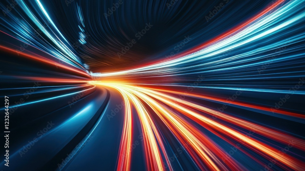 Aufkleber a dynamic swirl of light trails in a digital setting, capturing the abstract feeling of excitement t