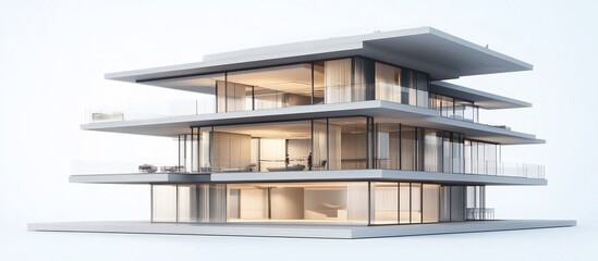 Fototapeta premium Modern luxury home architectural rendering, white background, interior visible