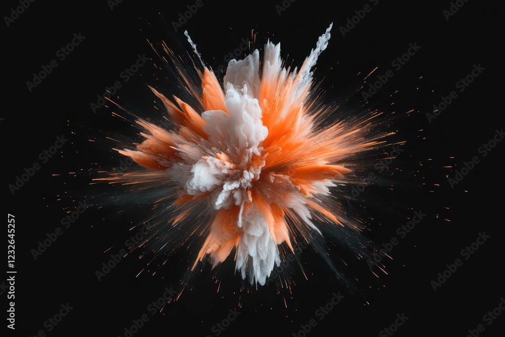 Poster colorful explosion of dust and particles against a black background creates a striking visual effect