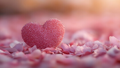 Obraz premium Photo - Pink Heart on Pink Petals Background, Love, Romance, Valentine's Day