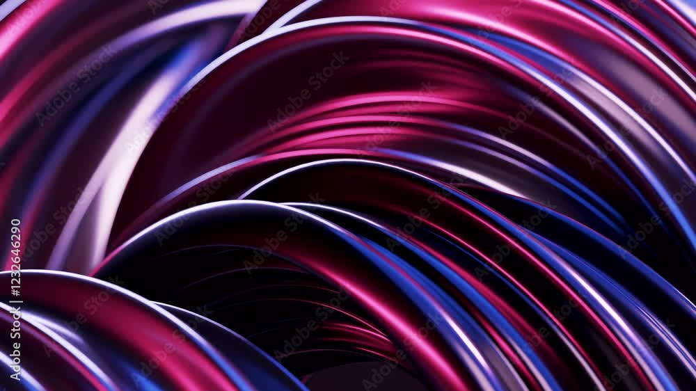 Poster abstract wave loop animation. 3d rendered background, flowing, fluid, twisted shapes with a metallic