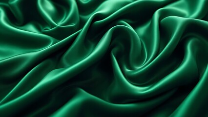 Obraz premium Dark teal green silk satin. Shiny smooth fabric. Soft folds. Luxury background with space for design. web banner. Flat lay, top view table. New year.