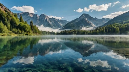 Fototapeta premium Serene Mountain Lake Landscape with Stunning Reflection