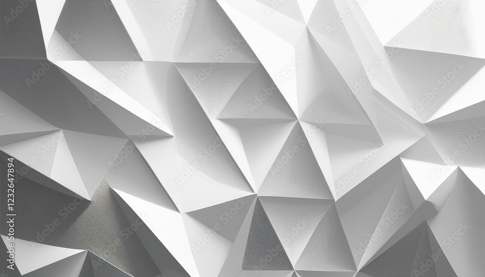 Poster vibrant, futuristic geometric abstraction a stunning 3d white triangle pattern on a wide canvas, evo