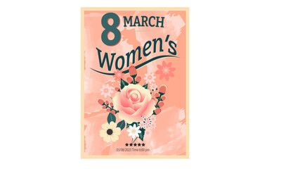 card with the inscription The text '8 March' and 'International Women's Day' is prominently displayed, embodying the femininity and classic beauty of the 1950s aesthetic.