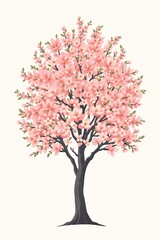 Obraz premium a tree with pink flowers on it is shown against a white background