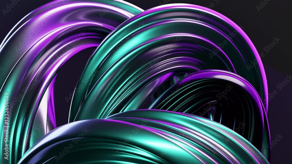 Aufkleber abstract wave loop animation. 3d rendered background, flowing, fluid, twisted shapes with a metallic