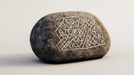 Engraved stone, ancient runes, light background, mystery, website design