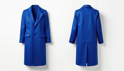 Sleek Tailored Coats Mockup: Single vs. Double Button Design on White Background