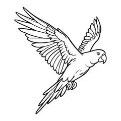 Cute fly Parrot bird silhouette vector illustration graphic, black and white vector.