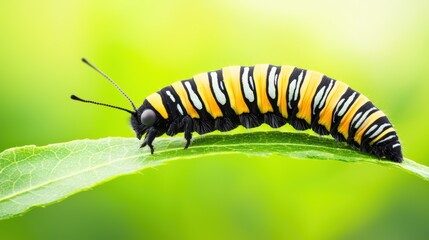 Colorful Caterpillar Crawling on Green Leaf in Natural Habitat