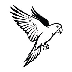 Obraz premium Cute fly Parrot bird silhouette vector illustration graphic, black and white vector.