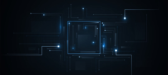 Futuristic digital AI circuit board background. Technology connected blue lines withThe cyber innovation background for technology articles or presentation business
