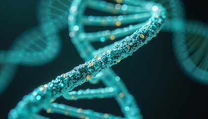 Microscopic View of DNA Helix Genetic Code Turquoise and Gold Science Background