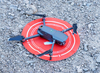 drone on landing site top view