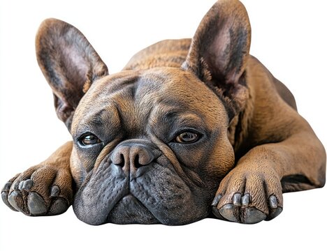 A brown and white dog with floppy ears is laying down