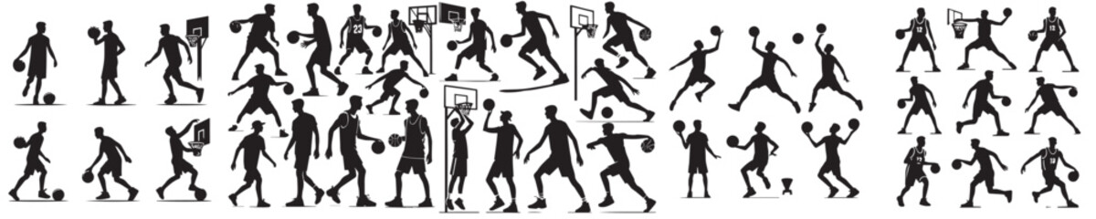 vector set of people playing basketball silhouettes