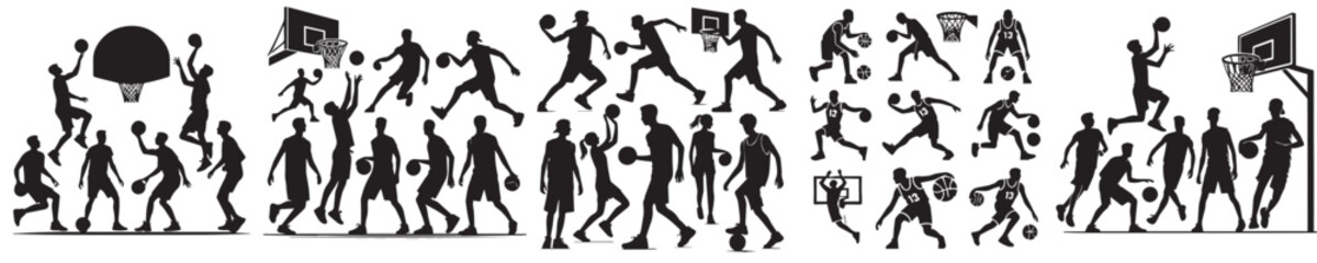 vector set of people playing basketball silhouettes