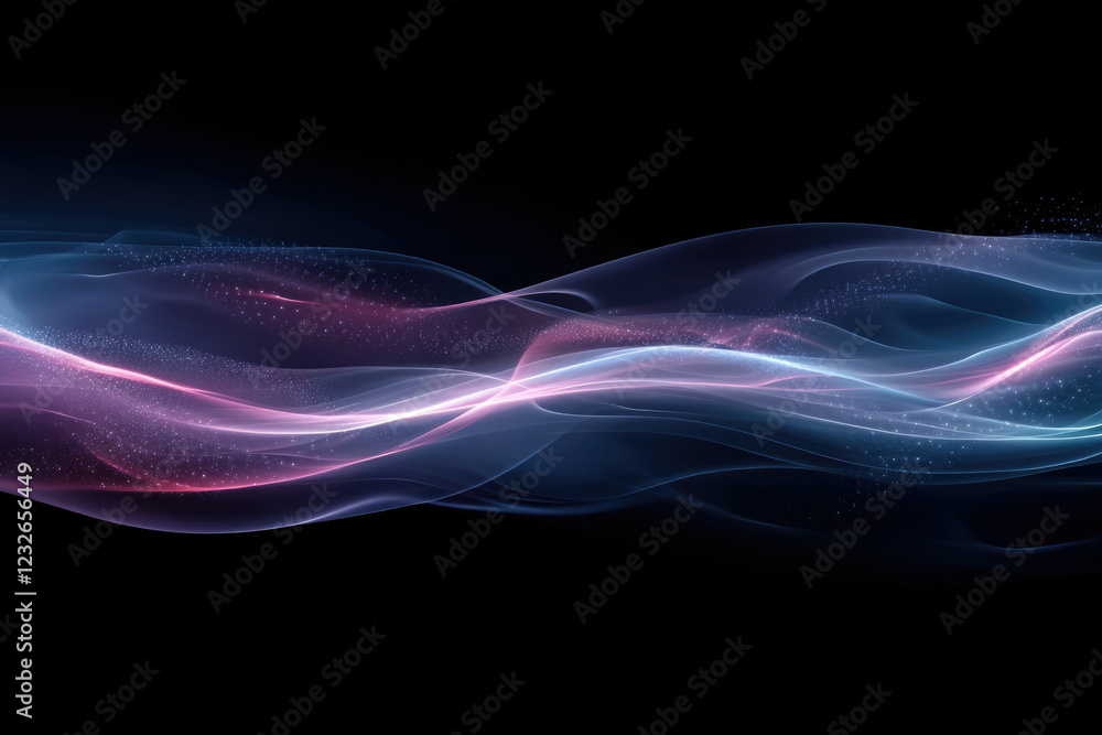 Poster Abstract wave background with glowing particles, elegant and ethereal design.