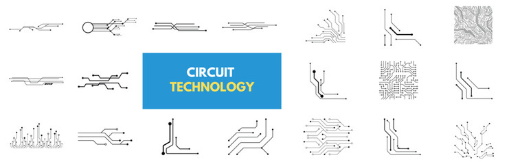 Set of a printed circuit board. Abstract futuristic circuit board design. High-tech digital circuit board elements. Futuristic technology design components. Vector illustration.