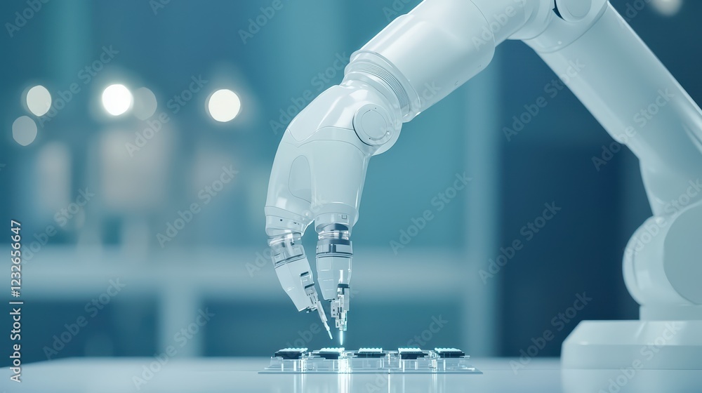Poster robotic hand operating precision instruments in modern laboratory setting
