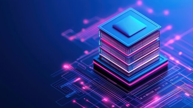 Modern Computer Chip Design with Glowing Digital Circuitry
