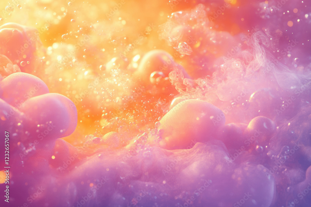 Aufkleber Abstract image of pastel-colored foam and bubbles, illuminated with warm light, creating a dreamy and ethereal effect.