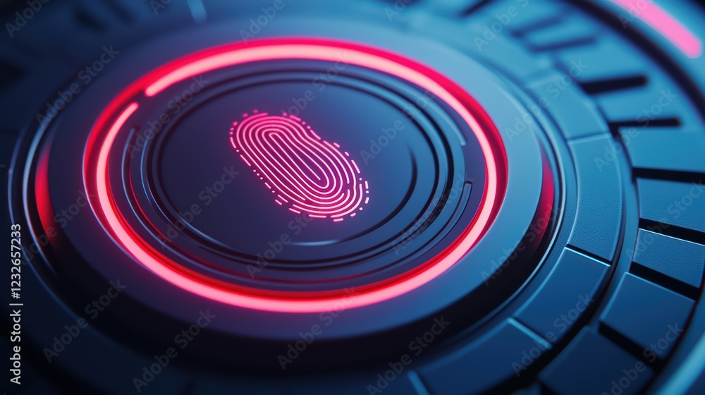 Poster futuristic fingerprint scanner with neon elements and dark background
