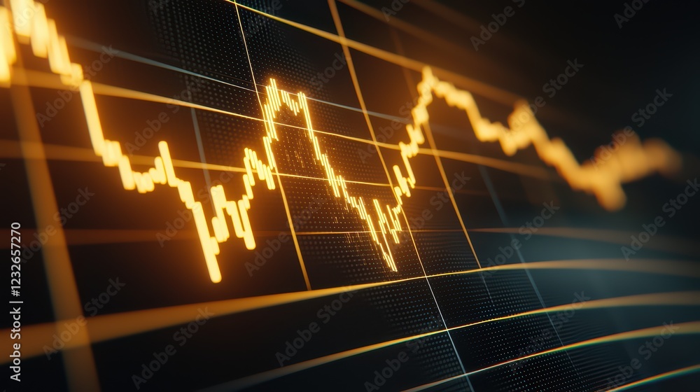 Poster vibrant financial chart with dynamic line graph on dark background