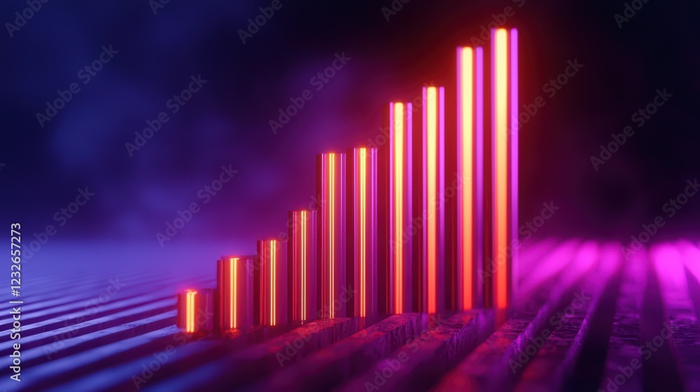 Poster abstract neon graph animation with colorful horizontal bars