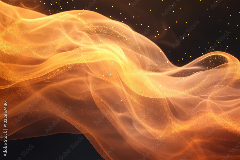 Poster abstract golden wave with glittering particles on a dark background, elegant and luxurious.