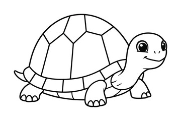 Cute baby Turtle line art silhouette vector illustration.